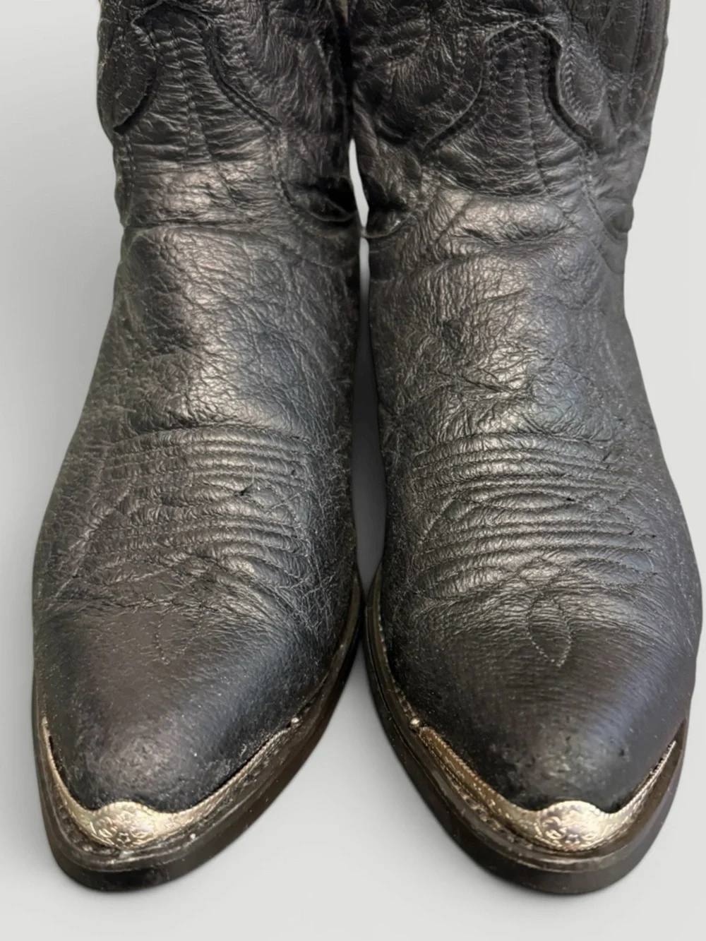 Laredo Black Leather Western Cowboy Boots Sterling Silver Tip Size 10D